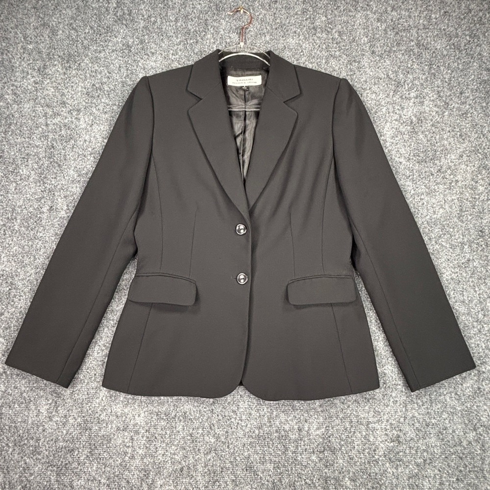 Tahari Arthur S Levine Womens Black Two Button Blazer Jacket Size 8 Professional